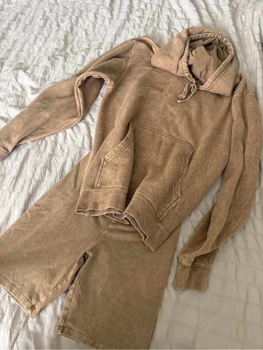 Women's Tan Mineral-Wash Hooded Sweatshirt